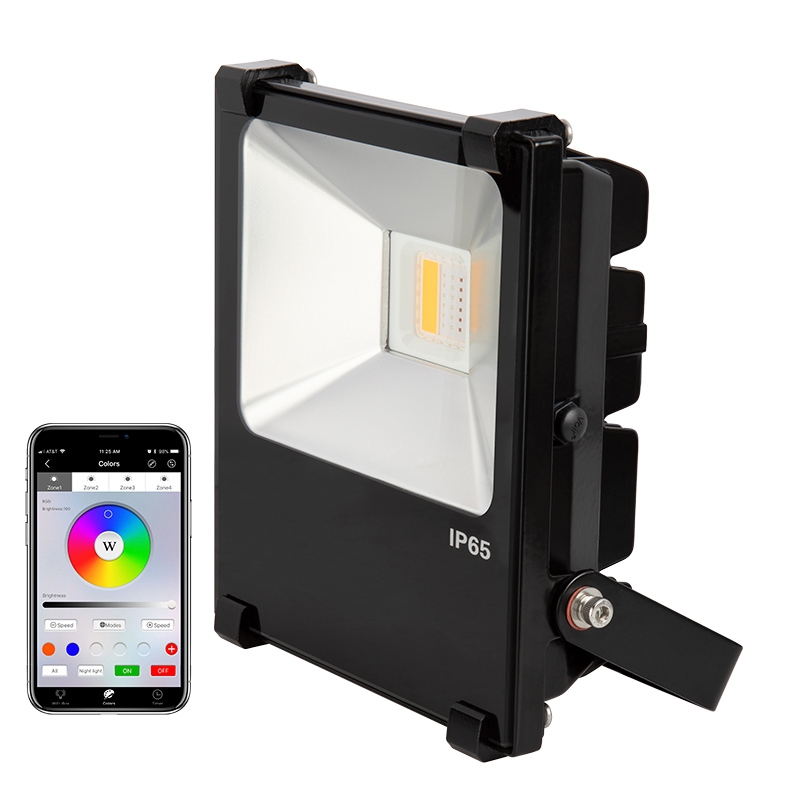 20W Color-Changing Wi-Fi LED Flood Light - RGB+White - Smartphone Compatible or w/ Optional Remote