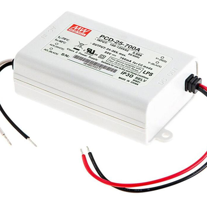 Mean Well LED Switching Power Supply - PCD Series 20-25W AC Dimmable LED Constant Current Driver - A-Type - 700 mA - 24-36 VDC