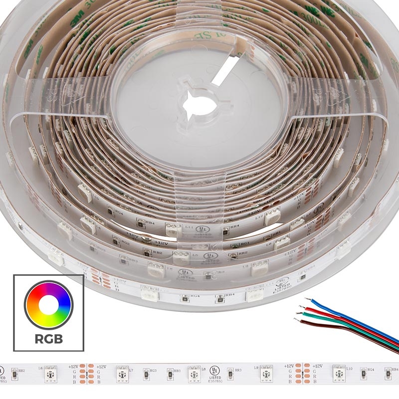 5050 RGB LED Strip Light/Tape Light - 12V - IP20 - 9 LEDs/ft
