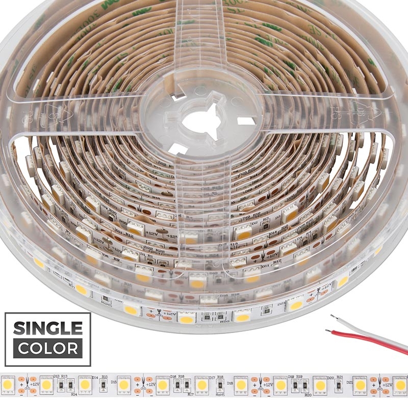 5050 Single-Color LED Strip Light/Tape Light - 12V - IP20 - 385 lm/ft