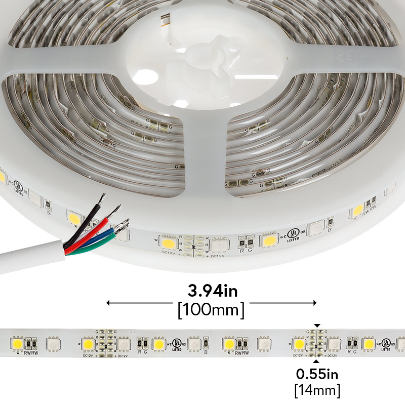 Outdoor RGBW LED Strip Lights - Weatherproof 12V LED Tape Light w/ White and Multicolor LEDs - 245 Lumens/ft.