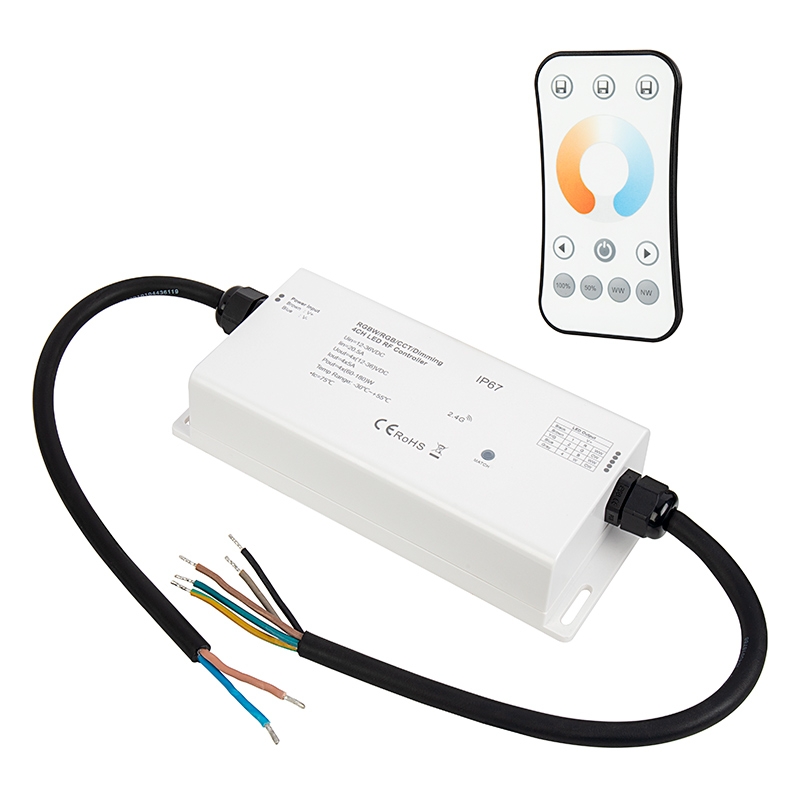 Waterproof 4 Channel Receiver with Tunable White RF Remote - 5 Amps/Channel