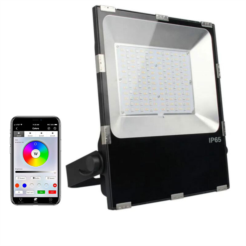 100W WiFi Smart LED Flood Light - RGB+WW Flood Light - Smartphone Compatible - RF Remote Optional