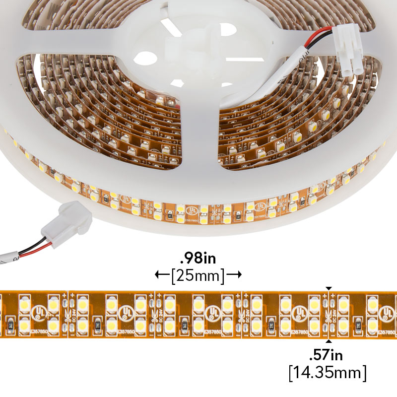 3528 Single-Color LED Strip Light - Dual Row LED Tape Light w/ Plug-and-Play LC2 Connector - 24V - IP20 - 475 lm/ft