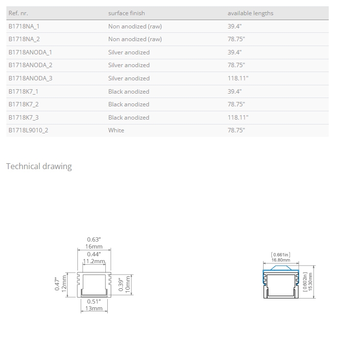 PDS4-ALU Aluminum Channel - Surface - For Strips Up To 11mm - 1m / 2m