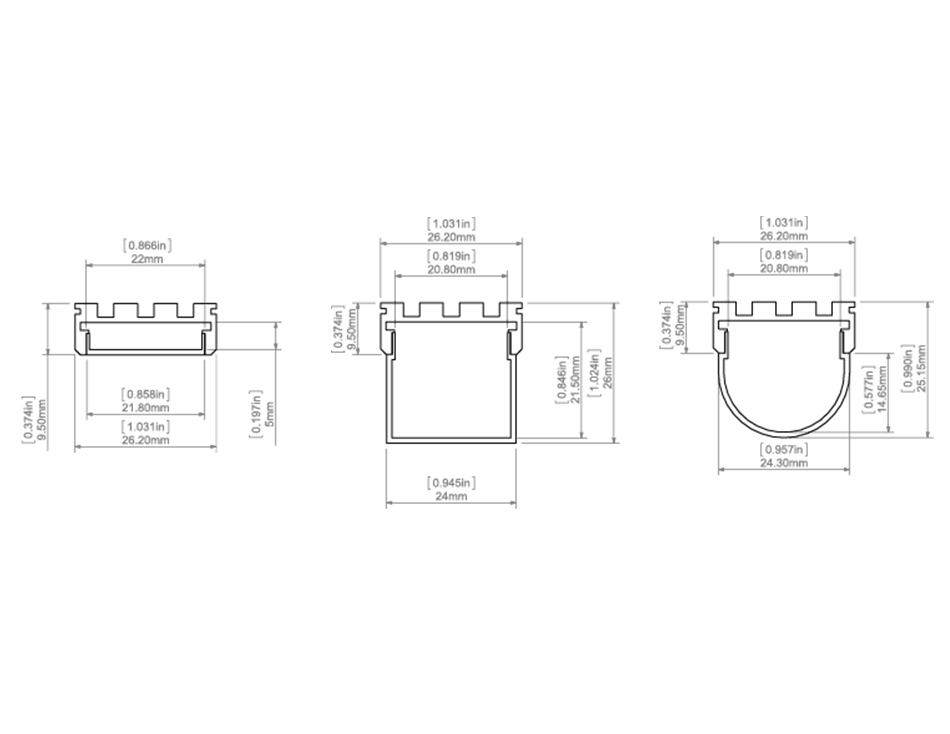 GIZA Aluminum Channel - Surface - For Strips Up To 20mm - 1m / 2m