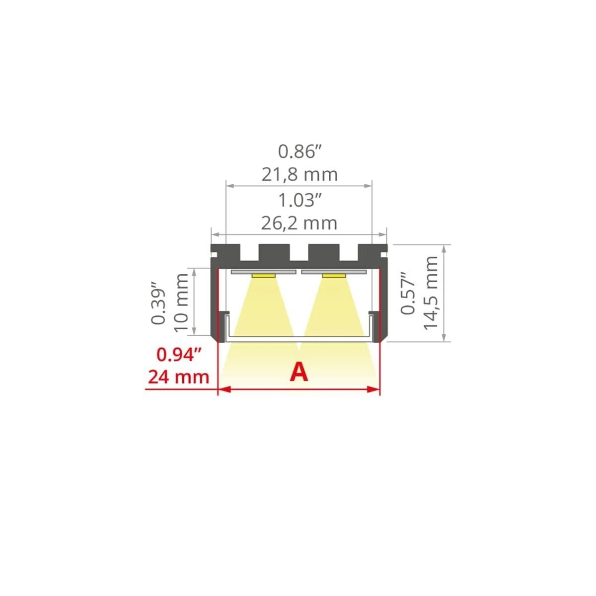 GIZA-LL Aluminum Channel - Surface - For Strips Up To 20mm - 1m / 2m