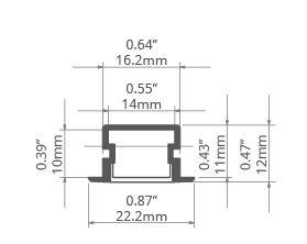 PDS-NK Aluminum Channel - Recessed - For Strips Up To 14mm - 1m / 2m
