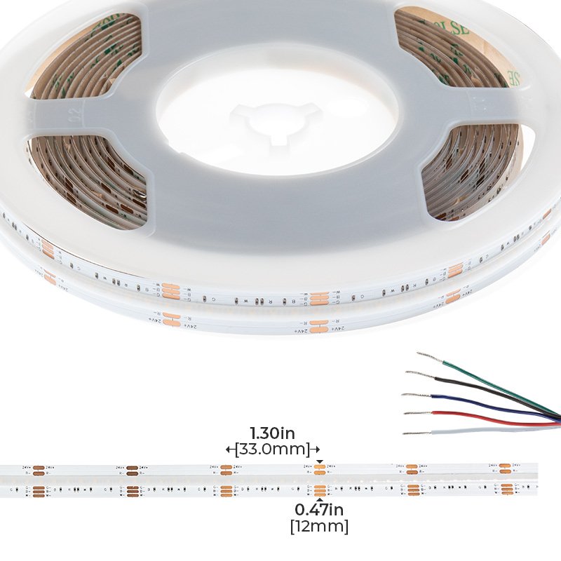 5m RGB+White COB LED Strip Light - COB Series LED Tape Light - IP20 - 24V - RGB+Cool White / RGB+Natural White / RGB+Warm White