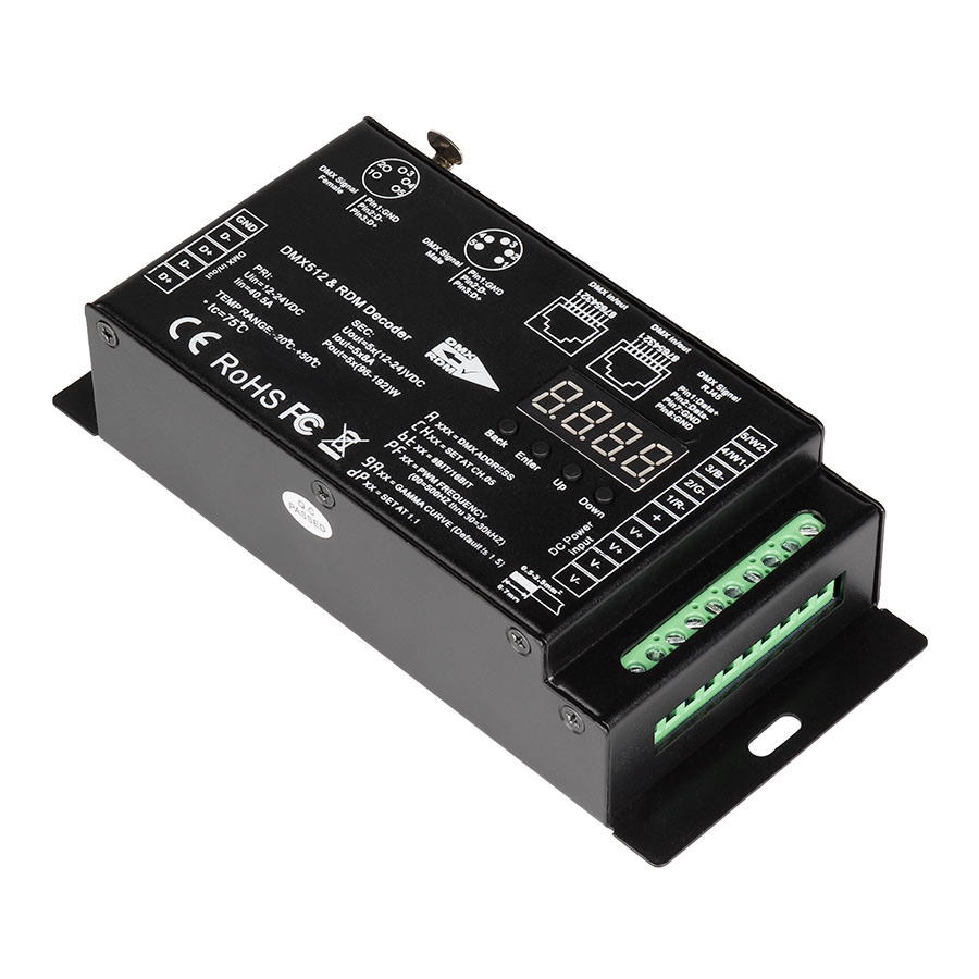 LED DMX 512 Decoder/RDM Controller - 8 Amp - 5 Channel - Digital Display