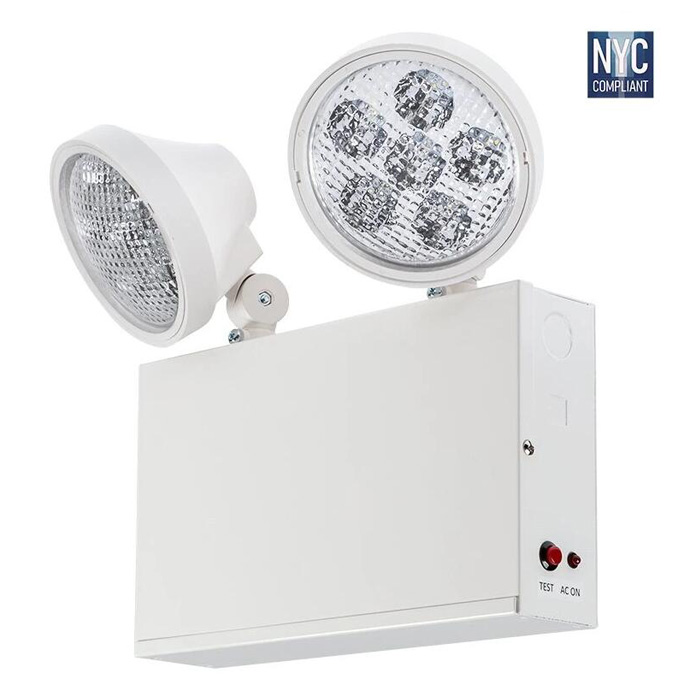 Dual-Head NYC Emergency Light with Battery Backup - Adjustable Light Heads - White
