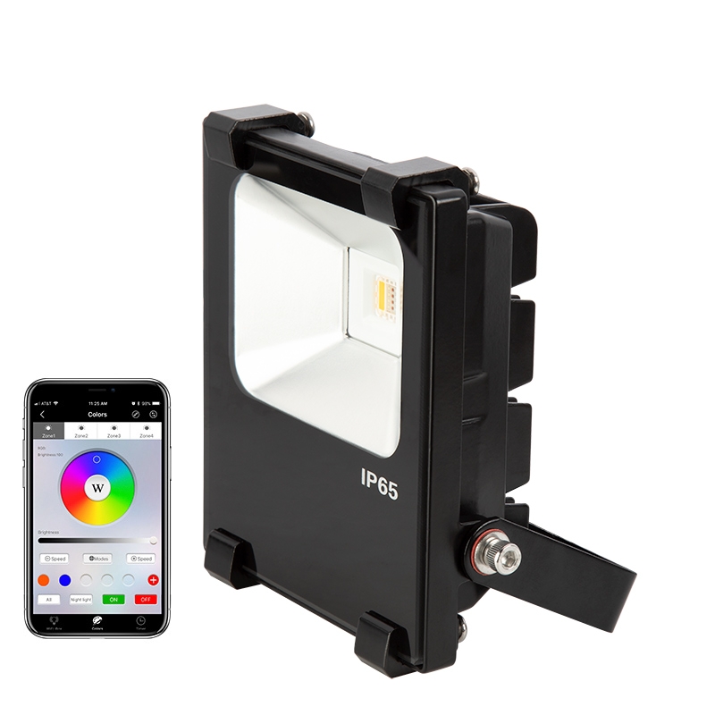 10W Color-Changing Wi-Fi LED Flood Light - RGB+White - Smartphone Compatible or w/ Optional Remote