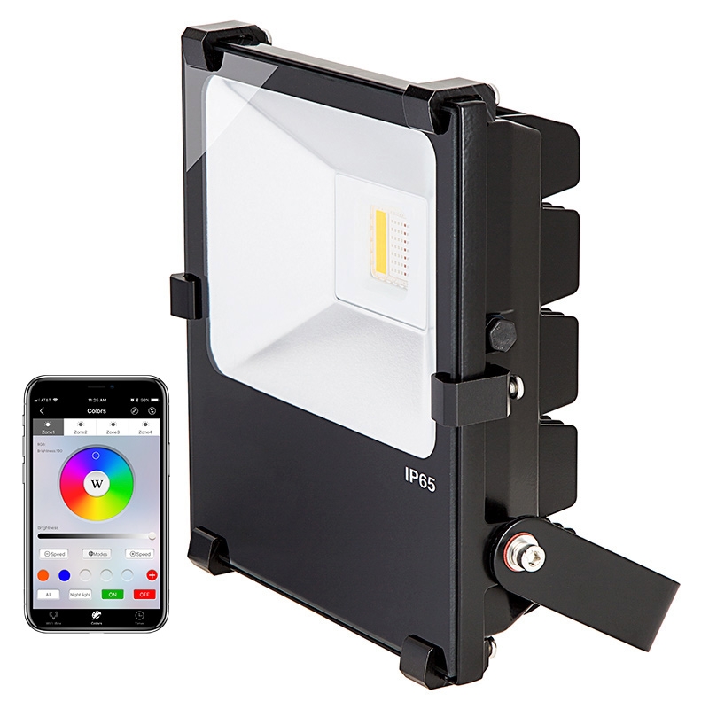 30W Color-Changing Wi-Fi LED Flood Light - RGB+White - Smartphone Compatible or w/ Optional Remote