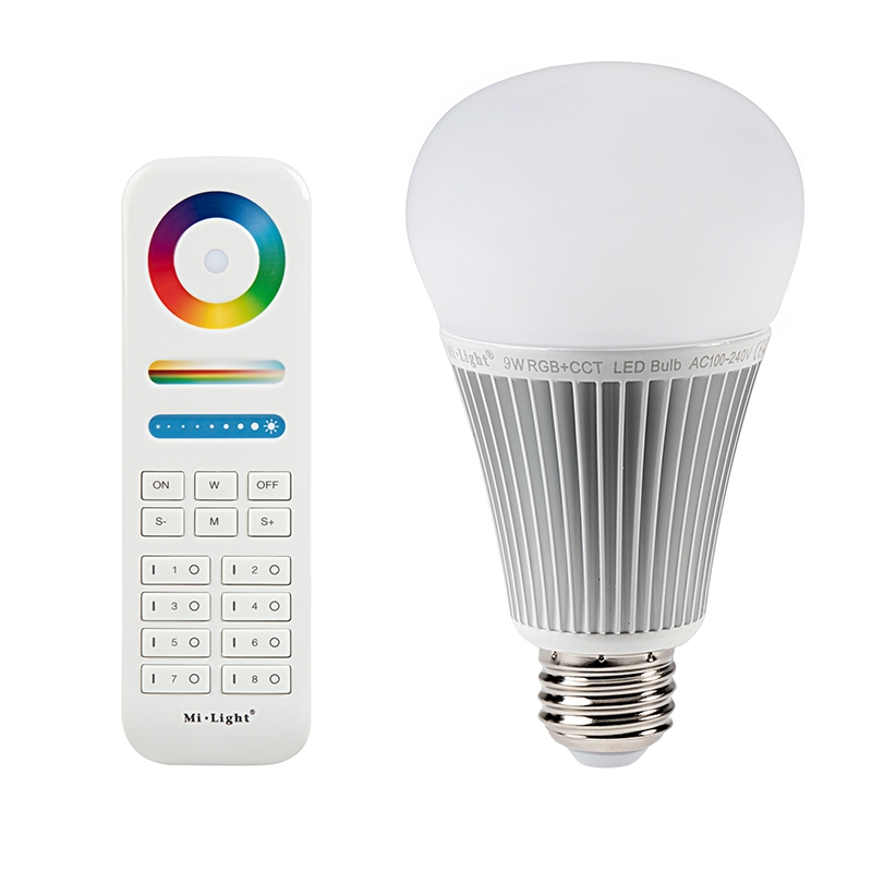 A19 MiLight RGB+Tunable White LED Bulb - 9-Watt (60-Watt Equivalent) - 850 Lumens - RF Remote Included - Click Image to Close