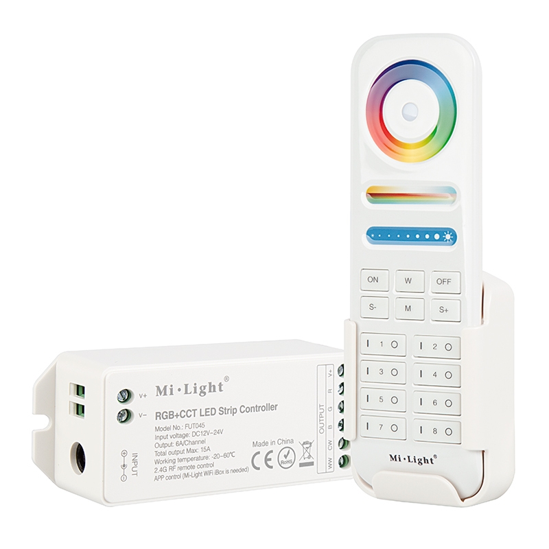 MiLight Color-Changing RGB+Tunable White LED Controller with RF Remote - Wi-Fi/Smartphone Compatible - 6 Amps/Channel