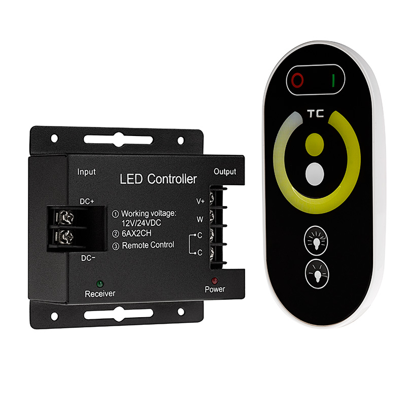 Tunable White LED Controller - Wireless RF Touch Color Remote - 6 Amps/Channel
