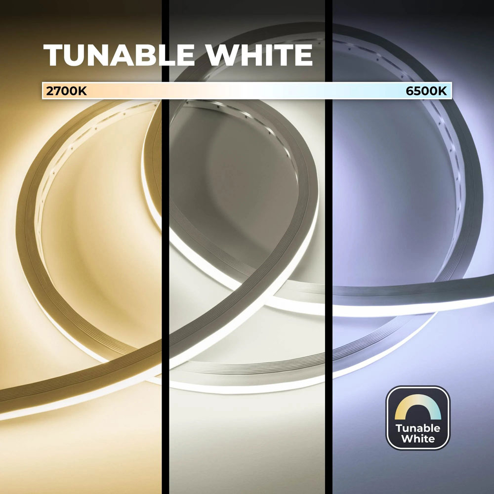 Tunable White Neon LED Strip Light - Dual Bend Neon Flex - IP67 - 20mm Wide - 24V - 5m