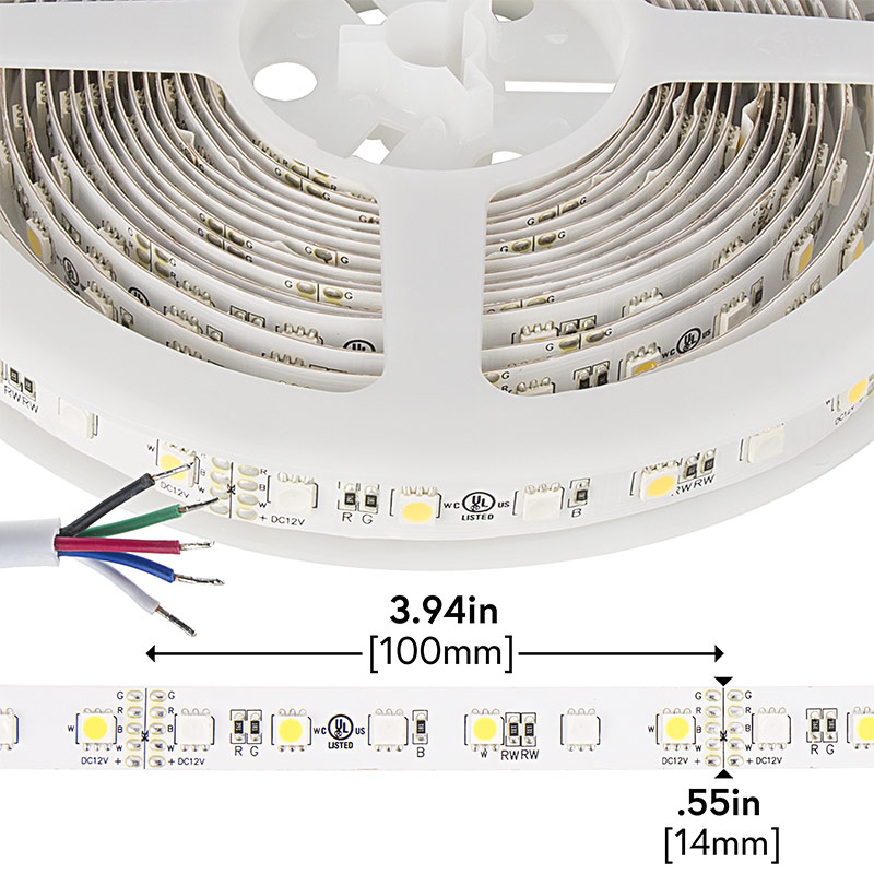 RGBW LED Strip Lights - 12V LED Tape Light w/ White and Multicolor LEDs - 245 Lumens/ft.