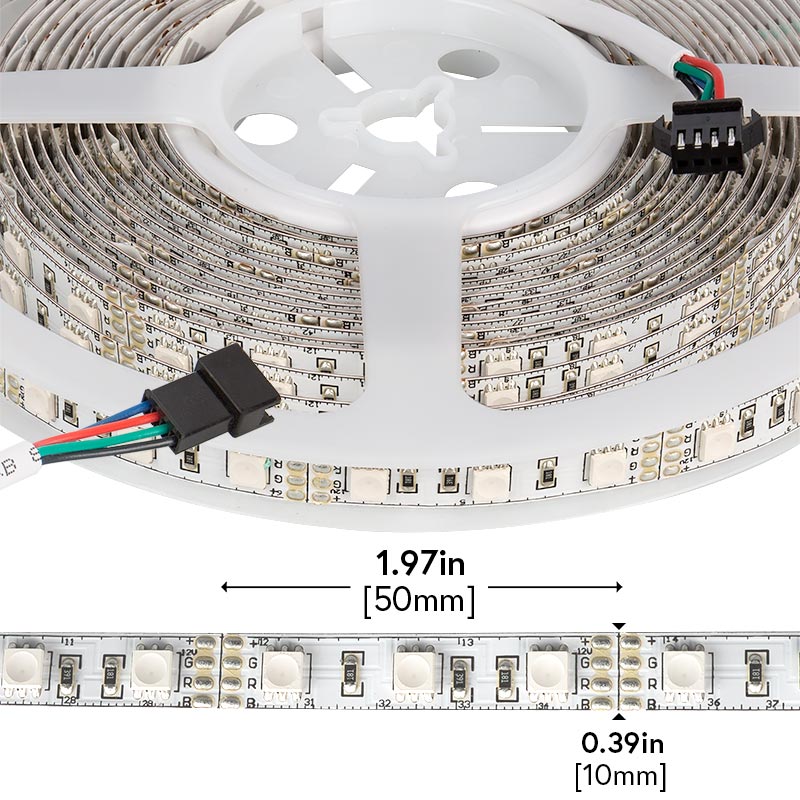 RGB LED Strip Lights - 12V LED Tape Light w/ LC4 Connector - 126 Lumens/ft.