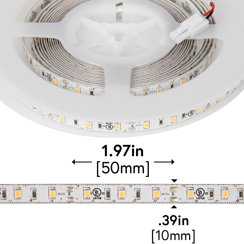 2835 White High-CRI LED Strip Light - LED Tape Light w/ Plug-and-Play LC2 Connectors - 12V - IP20 - 221 Lumens/ft