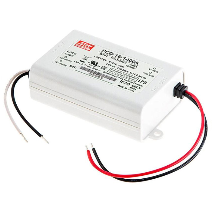 MEAN WELL Constant Current LED Driver - PCD-16 Series - 16W - 1400mA - 8-12 VDC