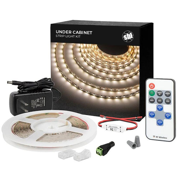 White LED Strip Lighting Kit - 5m Under Cabinet LED Tape Light - Wireless RF Controller - 150 lm/ft