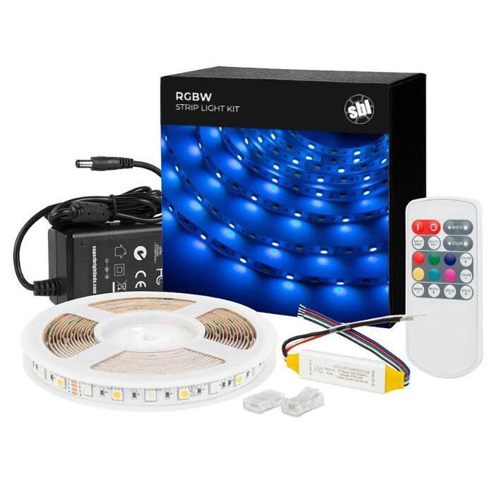 RGBW LED Strip Kit - Color Changing + White LED Tape Light - 5m - Wireless RF Remote