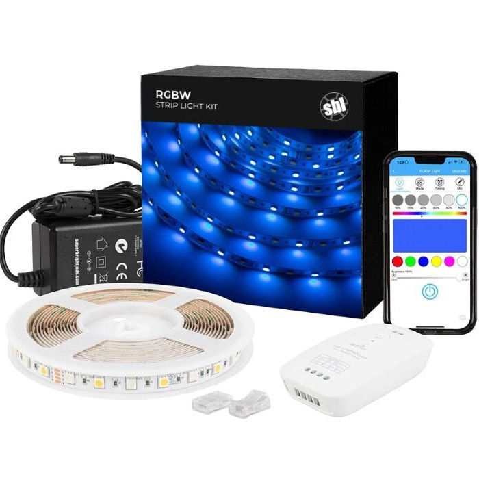 RGBW LED Strip Kit - Color Changing + White LED Tape Light - 5m - Bluetooth Smartphone App Controlled