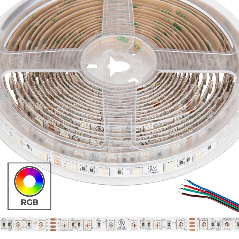 5050 RGB LED Strip Light/Tape Light - 24V - IP20 - 18 LEDs/ft