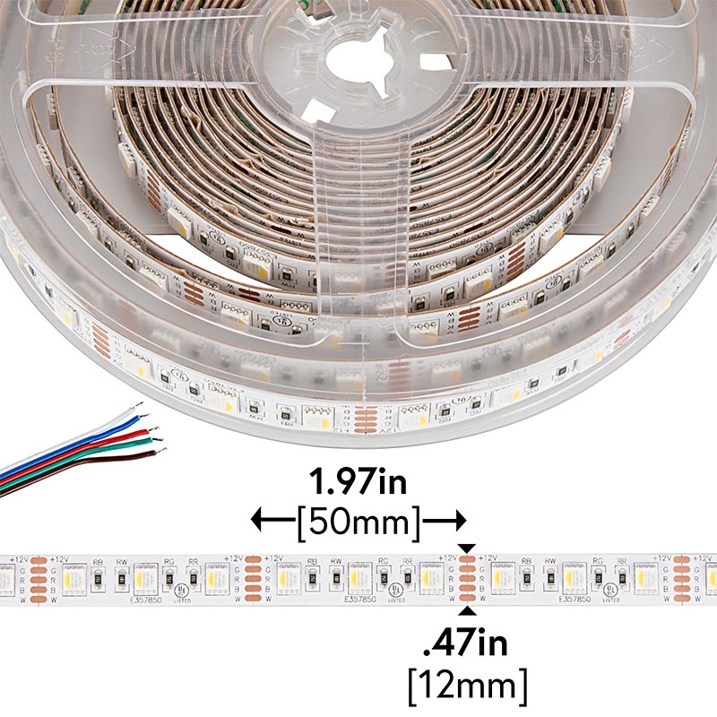 5050 RGBW LED Strip Light - Color-Changing LED Tape Light w/ White and Multicolor LEDs - 12V - IP20 - 122 lm/ft - 4-in-1 Chip - Click Image to Close