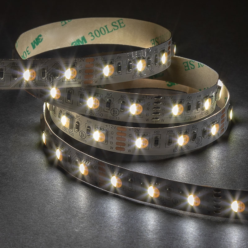 5050 RGBW LED Strip Light - Color-Changing LED Tape Light w/ White and Multicolor LEDs - 12V - IP20 - 122 lm/ft - 4-in-1 Chip