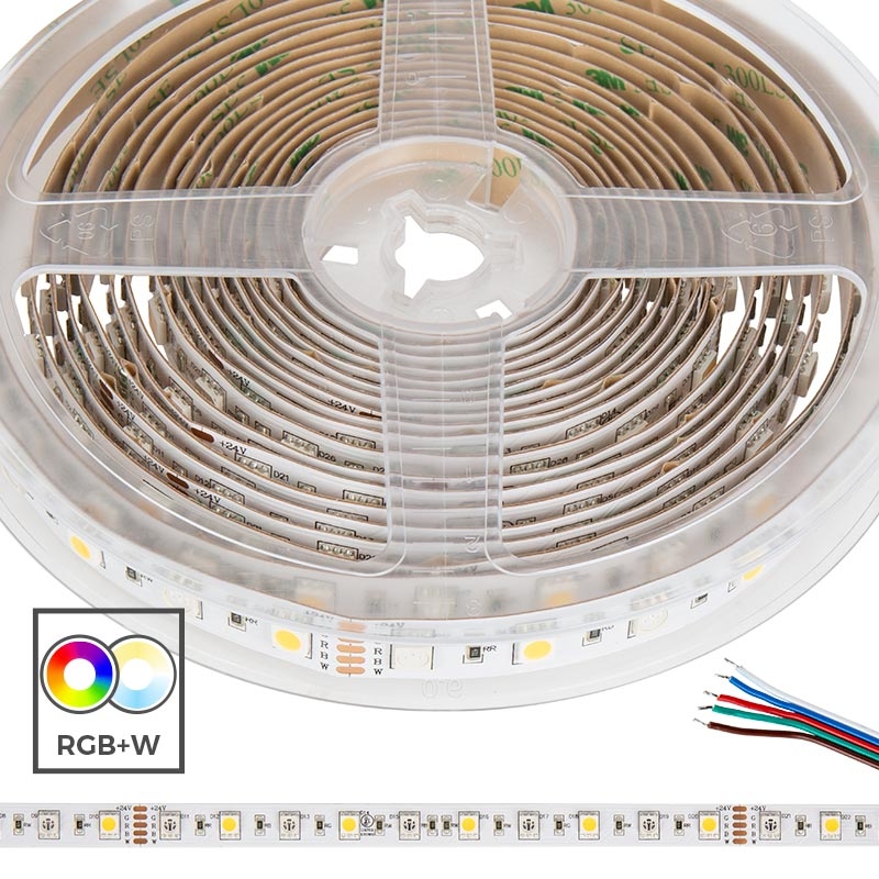 5050 RGB+W LED Strip Light - Color-Changing LED Tape Light w/ White and Multicolor LEDs - 24V - IP20 - 204 lm/ft