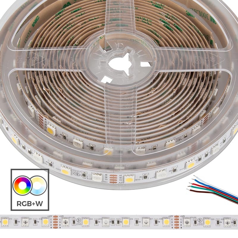 5050 RGB+W LED Strip Light - Color-Changing LED Tape Light w/ White and Multicolor LEDs - 12V - IP20 - 204 lm/ft