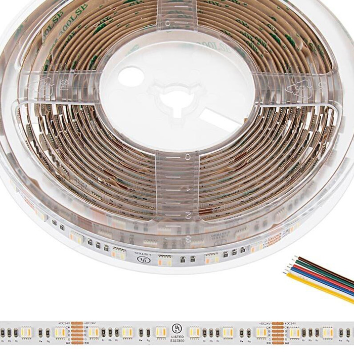 5m RGB+CCT LED Strip Light - 5-in-1 Color-Changing LED Tape Light - 24V - IP20 - RGBCCT - 196.9in (16.40ft) - Click Image to Close