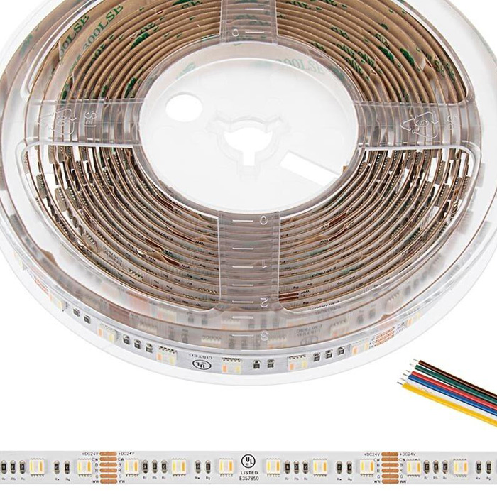 5m RGB+CCT LED Strip Light - 5-in-1 Color-Changing LED Tape Light - 24V - IP20 - RGBCCT - 196.9in (16.40ft)