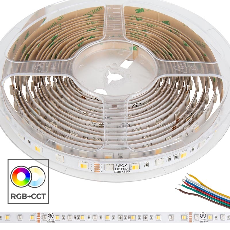 5050 RGB+Tunable White LED Strip Light/Tape Light - 24V - IP20 - 152 Lumens/ft