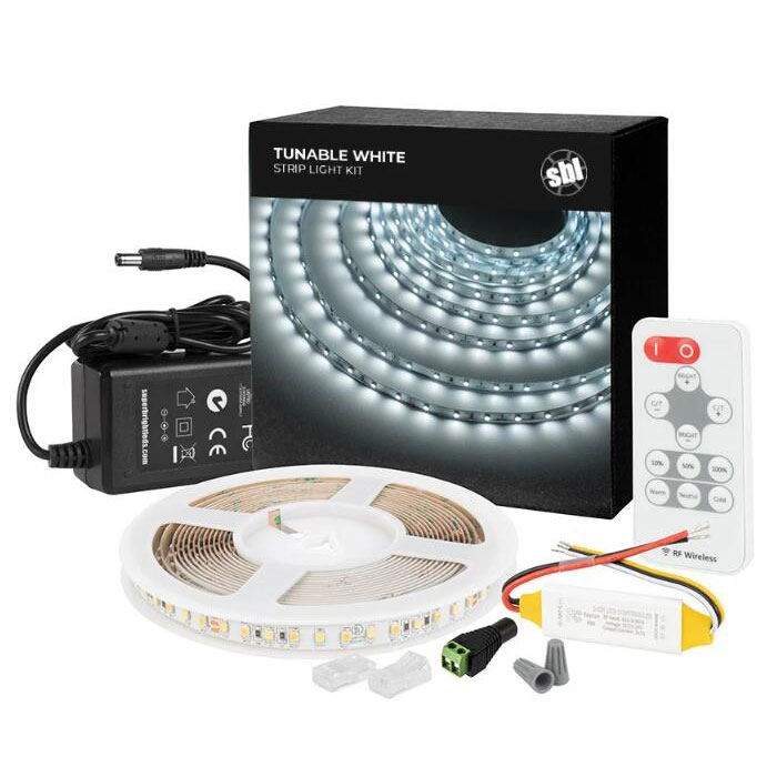 Tunable White LED Strip Light Kit - 5m White LED Tape Light - Wireless RF Remote - STN-H80-B12A-10C5M-24V-1-TW