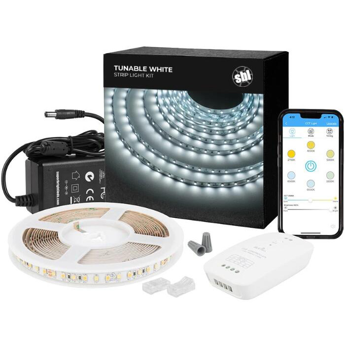 Tunable White LED Strip Light Kit - White LED Tape Light - 5m - Bluetooth Smartphone App Controlled - STN-H80-B12A-10C5M-24V-2-TW