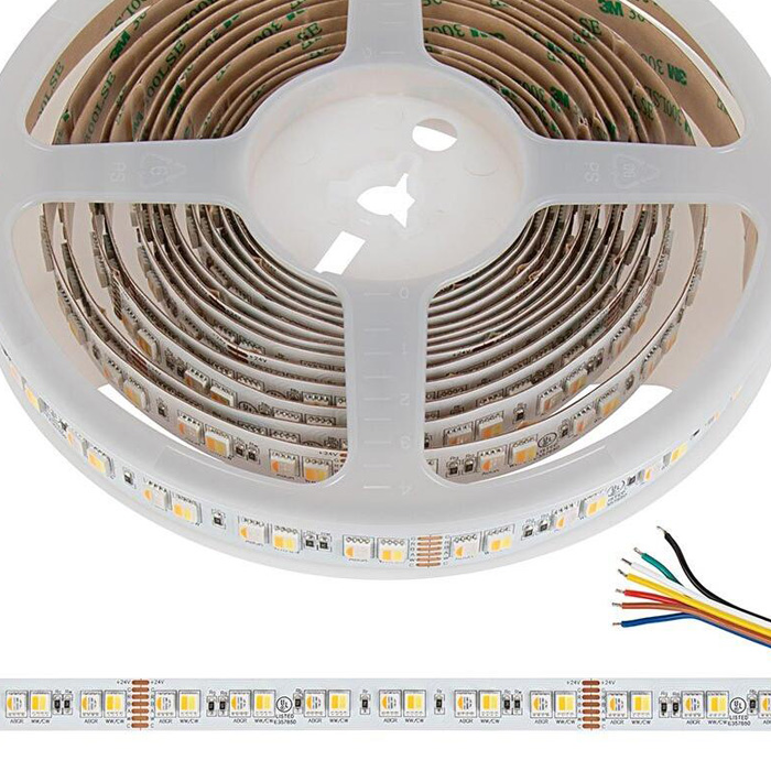 5m RGBA Tunable White LED Strip Light - Color-Changing LED Tape Light - 24V - IP20 - RGB+ACCT - 196.9in (16.40ft)