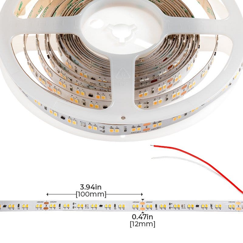 5m Dim-to-Warm White LED Strip Light - Dynamic Color Tape Light - 3000K–1800K - 90+ CRI - 24V