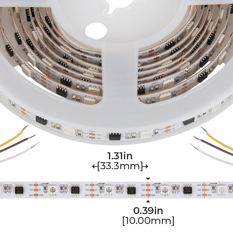 3m Digital RGB LED Strip Light - Single Addressable Color-Chasing LED Tape Light - 5V - IP20 - RGB