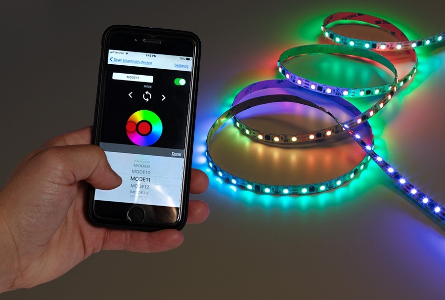 5m Digital RGB LED Strip Light - 18 LEDs/ft - Addressable Color-Chasing LED Tape Light - 12V - IP20 - RGB