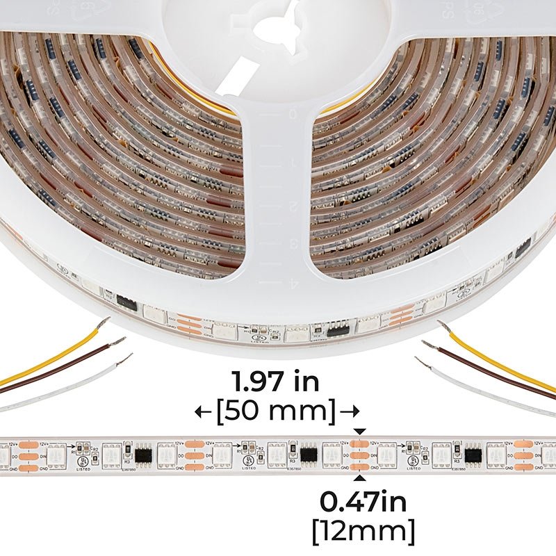 5m Digital RGB LED Strip Light - 18 LEDs/ft - Addressable Color-Chasing LED Tape Light - 12V - IP67 - RGB