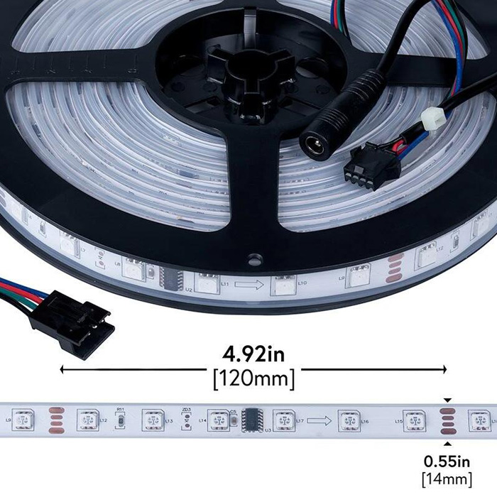 5m Digital RGB LED Strip Light - 15 LEDs/ft - Addressable Color-Chasing LED Tape Light - 12V - IP67 Waterproof - Dream-Color Flexible LED Strip