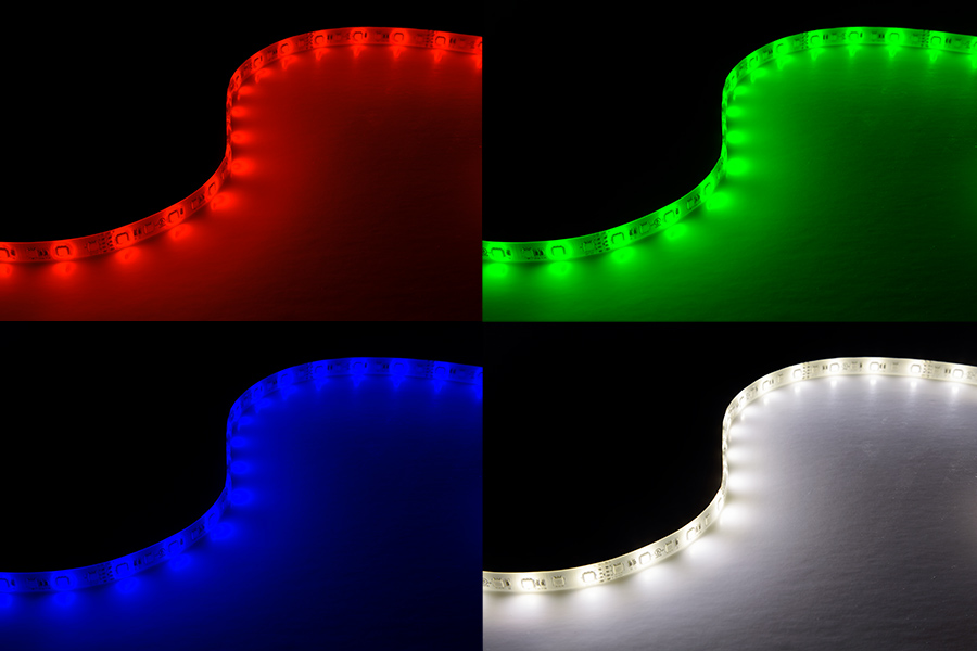 Outdoor RGBW LED Strip Lights - Weatherproof 12V LED Tape Light w/ White and Multicolor LEDs - 245 Lumens/ft.