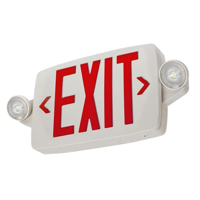 White LED Exit Sign/Emergency Light Combo w/ Battery Backup - Single or Double Face - Adjustable Light Heads
