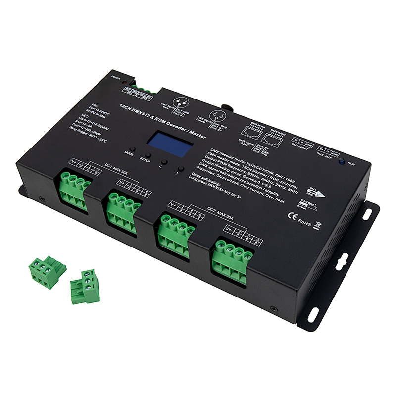 12 Channel LED DMX512 and RDM Decoder / Master - 5A/CH - 12-24V - OLED Display