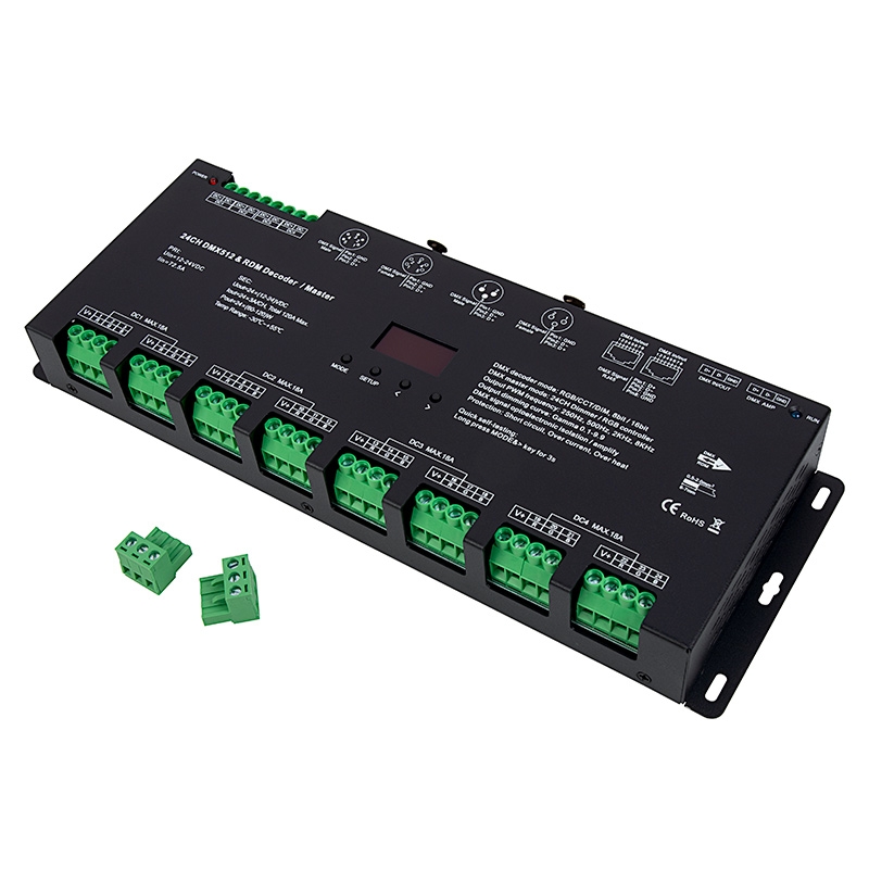 24 Channel LED DMX512 and RDM Decoder / Master - 3A/CH - 12-24V - OLED Display
