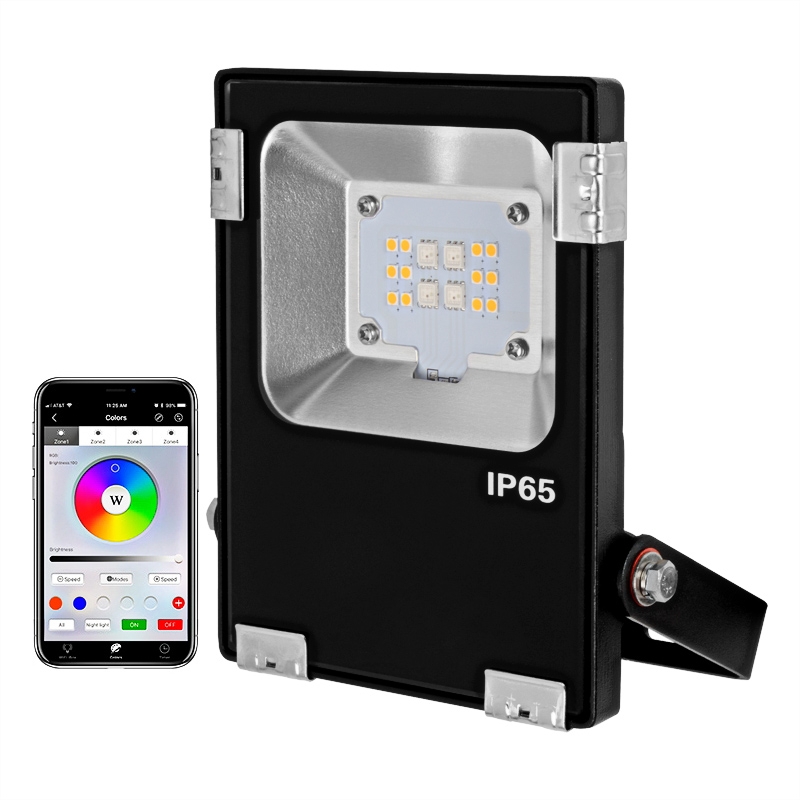 10W WiFi Smart LED Flood Light - RGB+W Flood Light - Smartphone Compatible - RF Remote Optional - 12V - Click Image to Close