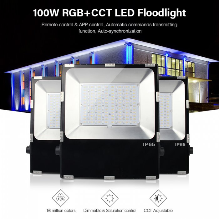 100W WiFi Smart LED Flood Light - RGB+WW Flood Light - Smartphone Compatible - RF Remote Optional